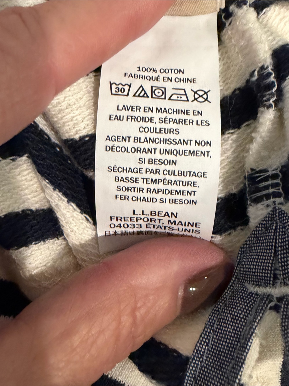 L.L. Bean Pullover Women's L Cream Cotton Striped Snap Neck Rugby Style Outdoor - Picture 9 of 11